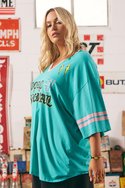 The Born Original Tee - Teal & Pink