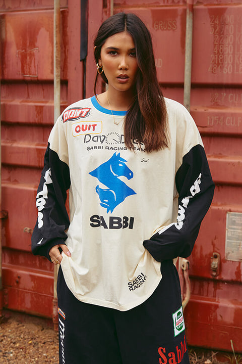 Don't Quit Your Day Dream Long Sleeve Tee - White & Black