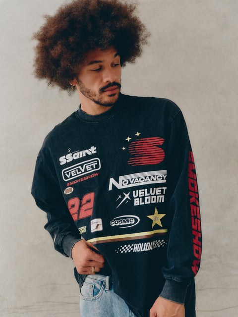Signature Moto Longsleeve Tee -Black Acid Wash