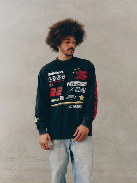 Signature Moto Longsleeve Tee -Black Acid Wash