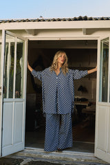Classic Oversized Boyfriend Shirt - Denim Polka Dot