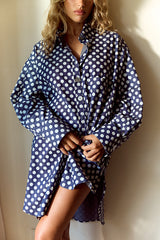 Classic Oversized Boyfriend Shirt - Denim Polka Dot