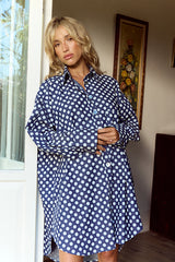 Classic Oversized Boyfriend Shirt - Denim Polka Dot