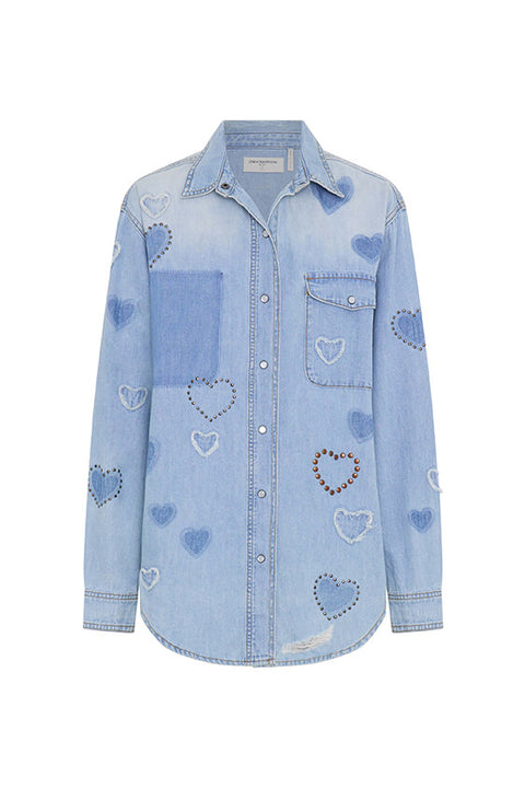 Studded Blue Heart Everyday Denim Shirt