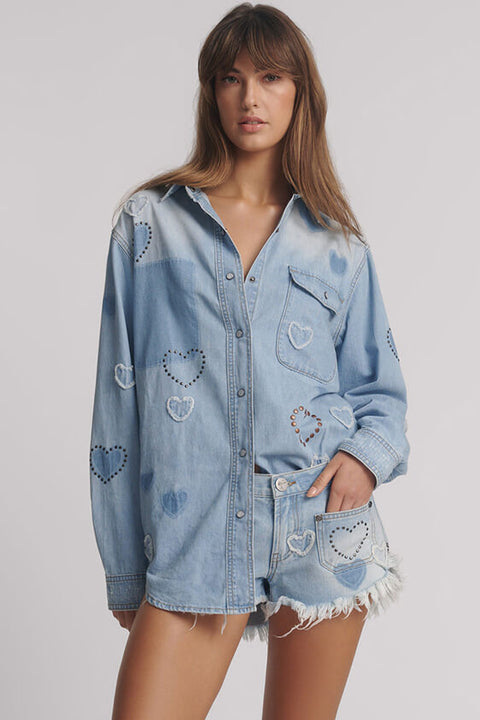 Studded Blue Heart Everyday Denim Shirt