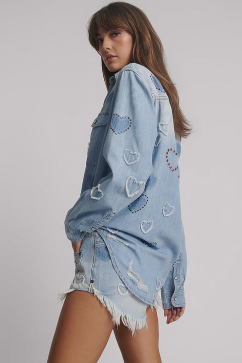 Studded Blue Heart Everyday Denim Shirt