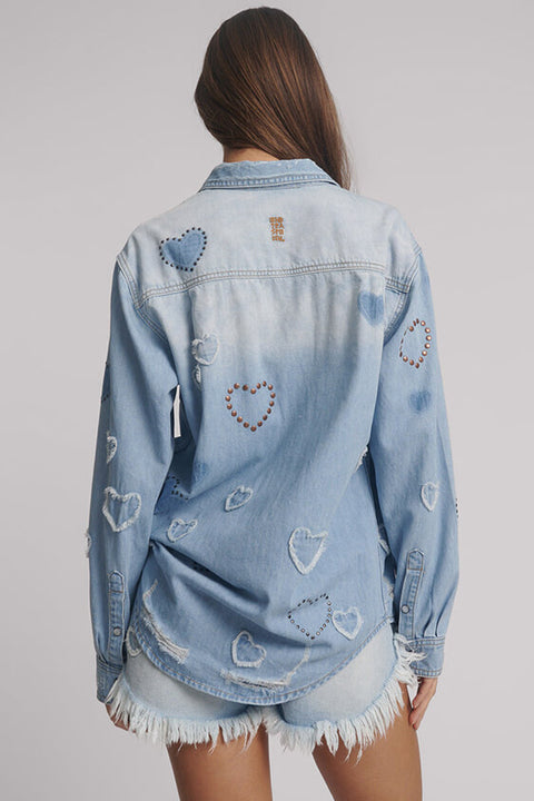 Studded Blue Heart Everyday Denim Shirt