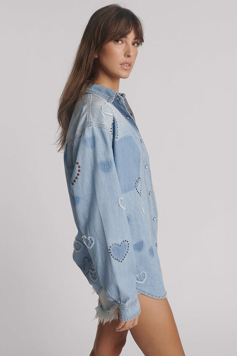 Studded Blue Heart Everyday Denim Shirt