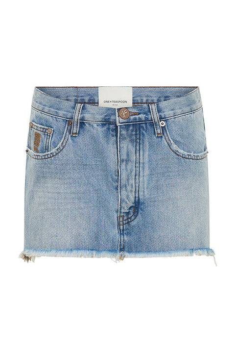 Junkyard Relaxed Denim Mini Skirt - Blue Tobacco