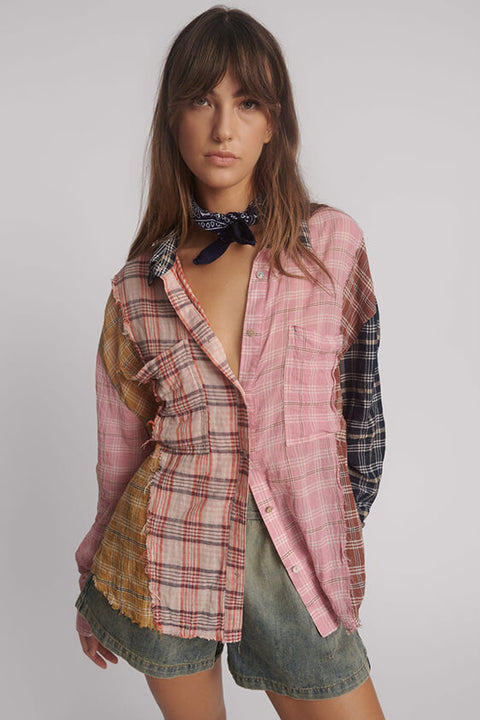 Panelled Flannel Oversized Shirt - Multi