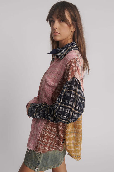 Panelled Flannel Oversized Shirt - Multi