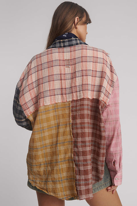 Panelled Flannel Oversized Shirt - Multi