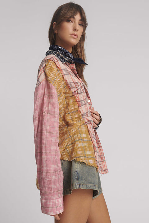 Panelled Flannel Oversized Shirt - Multi