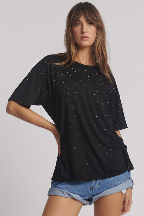 Studded Night Sky Linen Tee - Black