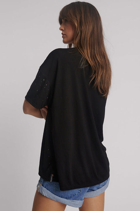 Studded Night Sky Linen Tee - Black