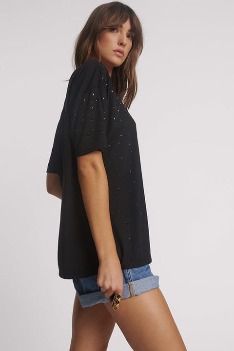 Studded Night Sky Linen Tee - Black