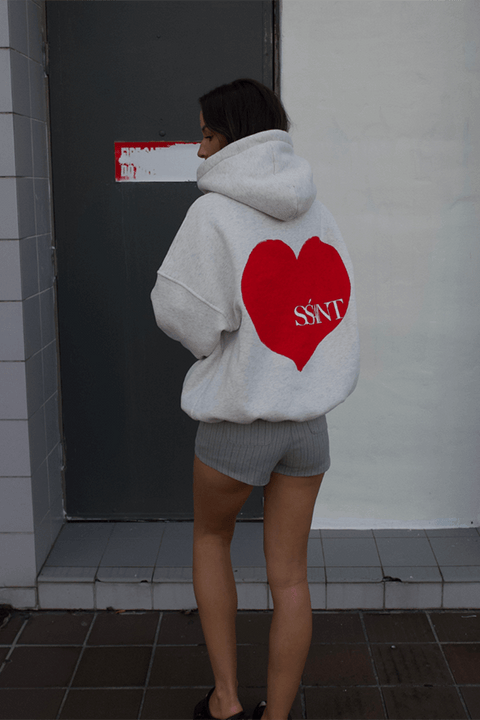 Heart Hoodie - Grey and Red