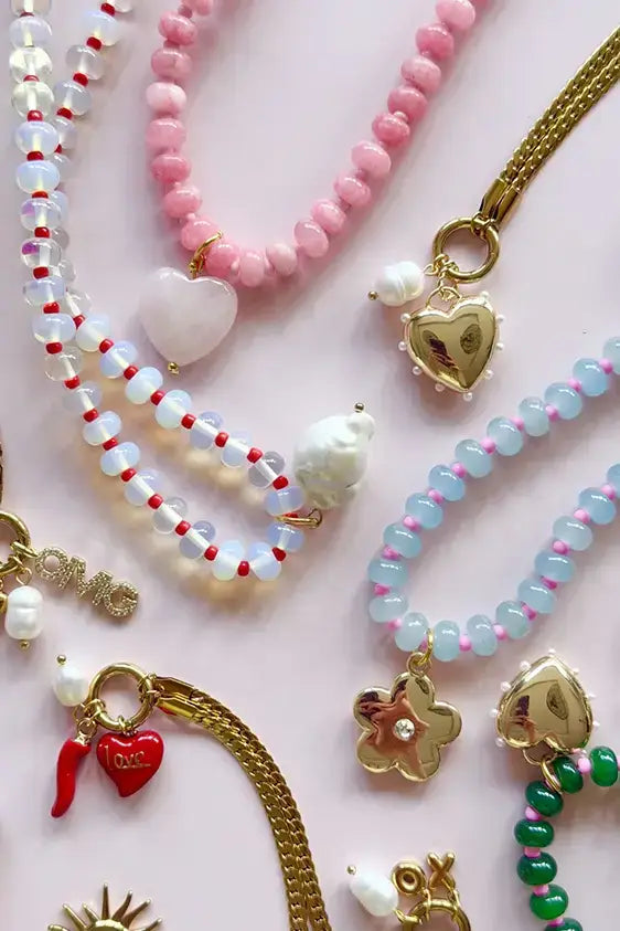 Oversized Heart Jade Pink Gem Necklace
