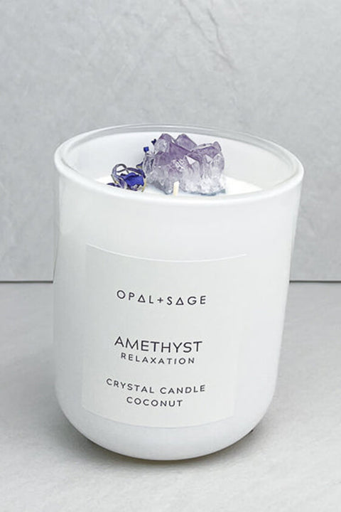 Amethyst Crystal Candle - White Jar