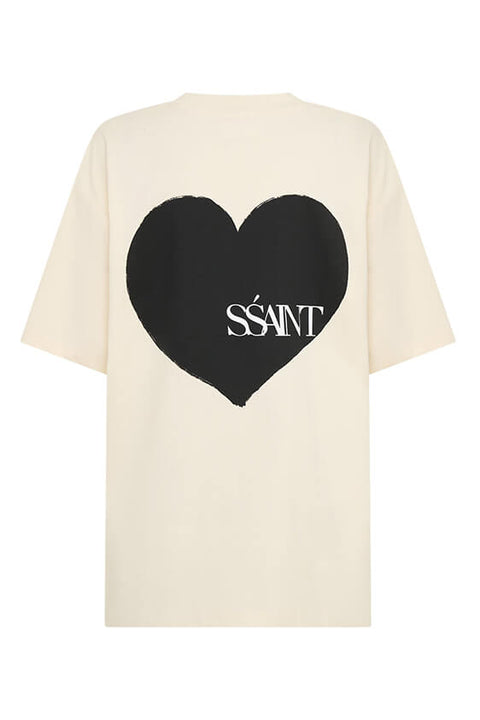 PRE-ORDER - SŚAINT Heart Tee - Cream & Black