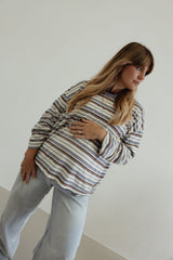 Stripe Cotton Oversized Longsleeve- white/blue/brown