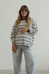 Stripe Cotton Oversized Longsleeve- white/blue/brown