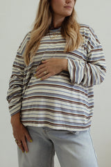 Stripe Cotton Oversized Longsleeve- white/blue/brown