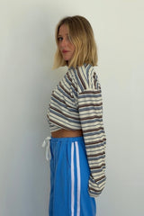 Stripe Cotton Oversized Longsleeve- white/blue/brown