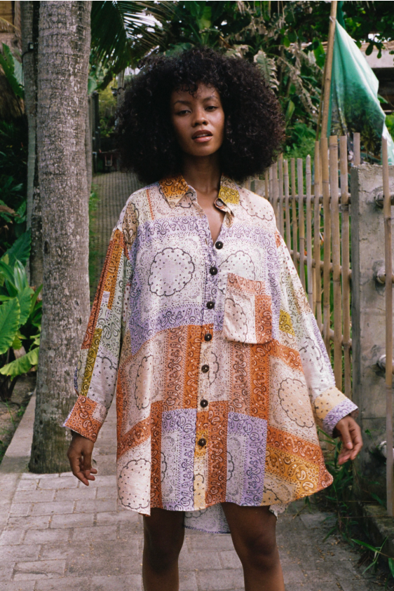Classic Oversized Boyfriend Shirt - Paisley Patchwork