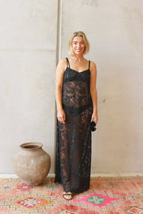 Noir Lace Maxi Slip - Black Lace
