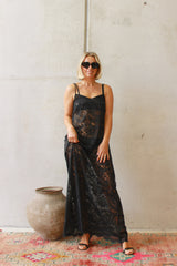 Noir Lace Maxi Slip - Black Lace