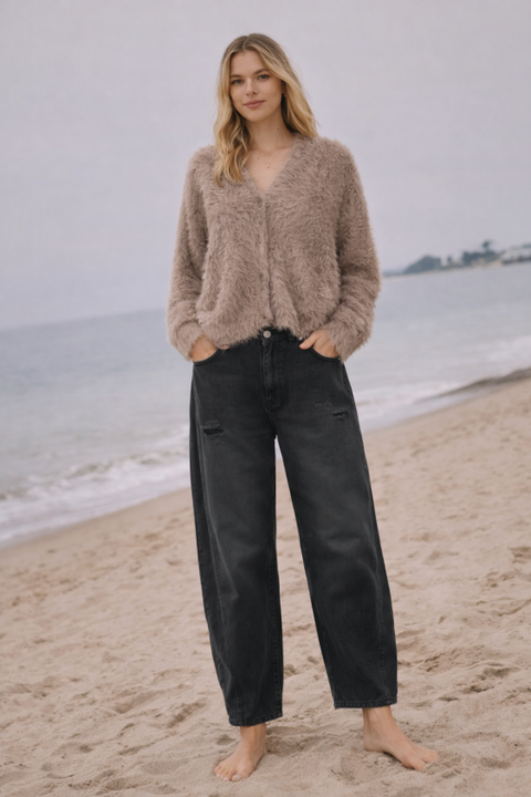 Acid Washed Barrel Jeans - Black