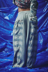 Check Mate Wide Leg Trackies - Blue