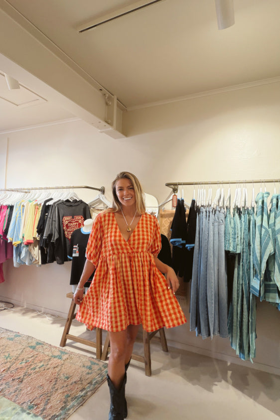 Chloe Puff Sleeve Gingham Smock - Tomato