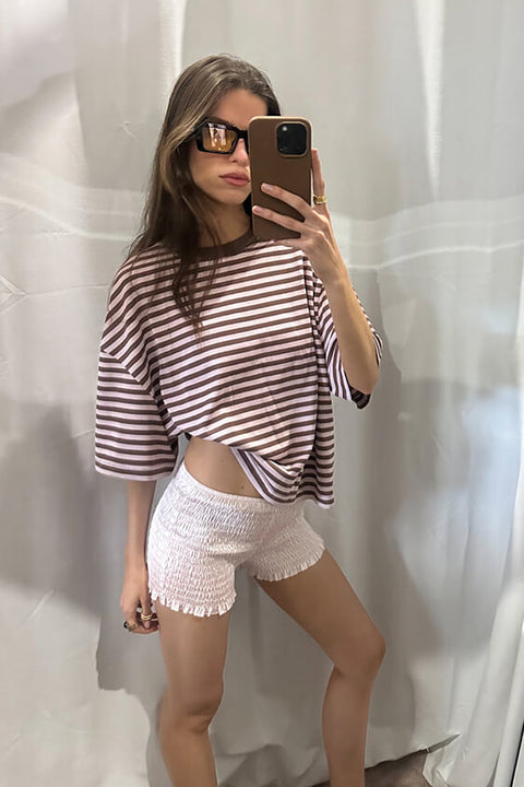 Bloom Short Sleeve Top - Chocolate Blush Stripe