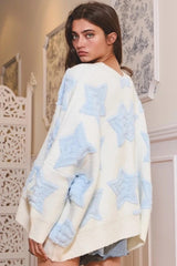Star Oversized Cardi - Off White and Baby Blue