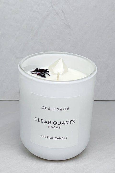 Clear Quartz Crystal Candle - Large White Gloss