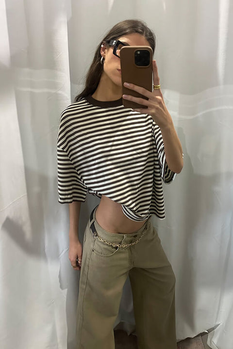 Bloom Short Sleeve Top - Dark Chocolate Stripe