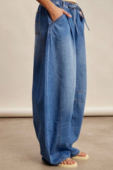 Classic Wide LegDrawstring Denim Pants