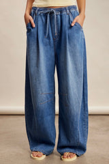 Classic Wide LegDrawstring Denim Pants