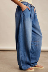Classic Wide LegDrawstring Denim Pants