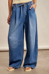 Classic Wide LegDrawstring Denim Pants
