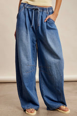 Classic Wide LegDrawstring Denim Pants
