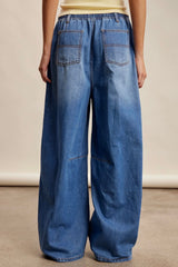 Classic Wide LegDrawstring Denim Pants