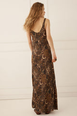 Damask Bias Dress - Walnut Brown