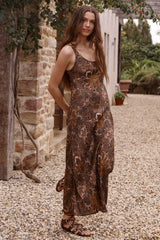 Damask Bias Dress - Walnut Brown