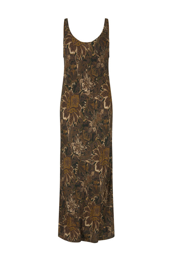 Damask Bias Dress - Walnut Brown