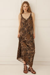 Damask Bias Dress - Walnut Brown