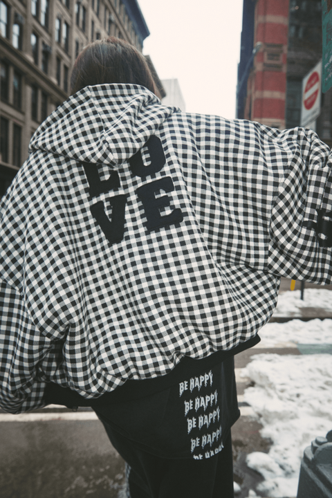 Be Happy Gingham Padded Bomber