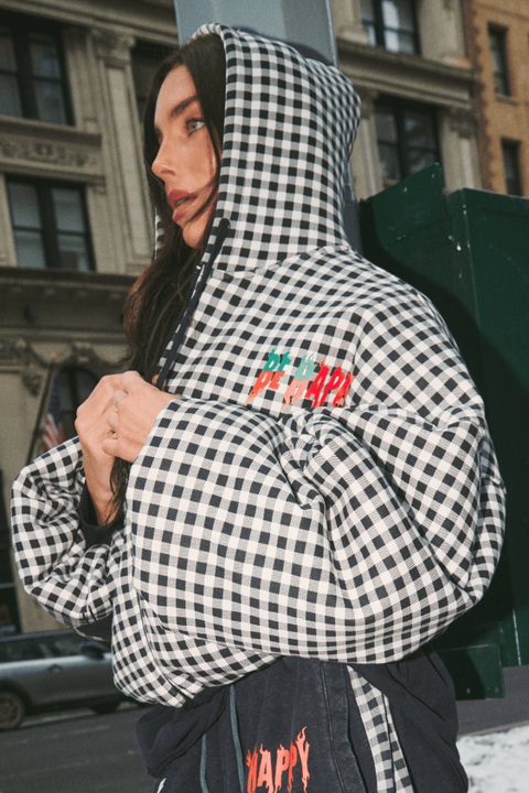 Be Happy Gingham Padded Bomber